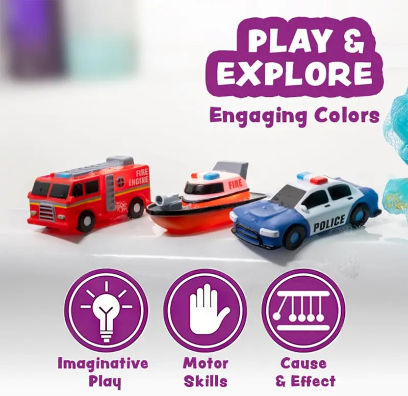 🚑6-Piece Baby Emergency Car Bath Toy - Water-Changing, Floating, Light-Up Sensory Learning Tool
