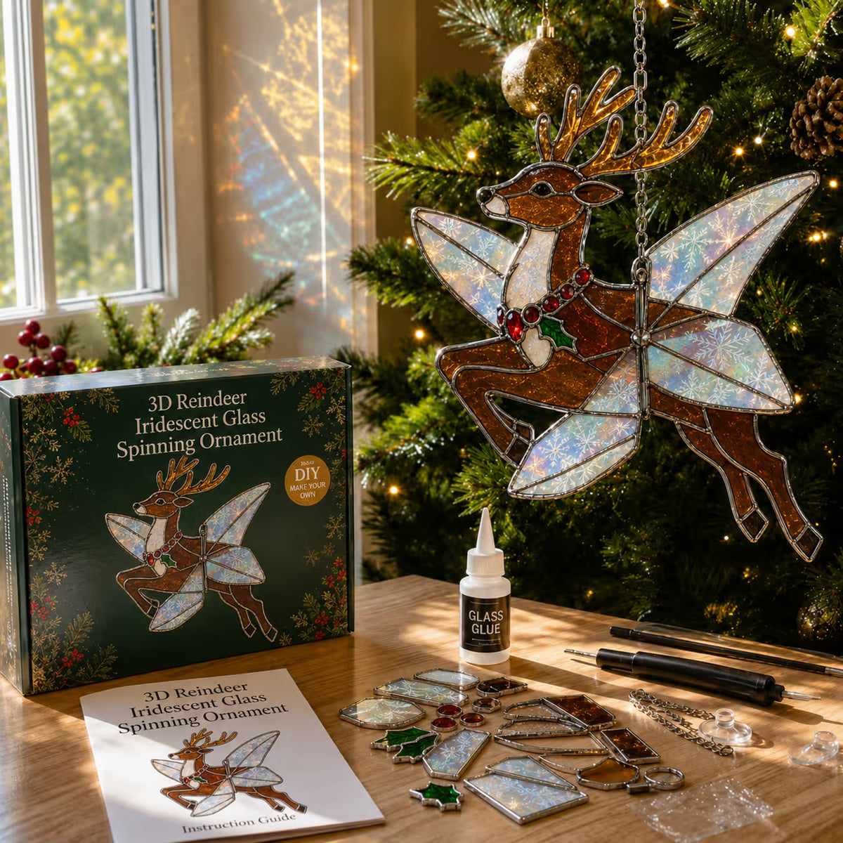⭐ The Ultimate Holiday DIY Gift:  3D Iridescent Glass-Style Christmas Suncatcher Ornament Kit 🎄❄️