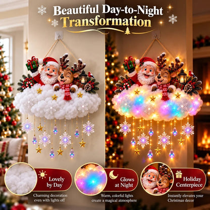 🎄 Light-Up Christmas Cloud Hanging Decor – Santa & Winter Village Holiday Display
