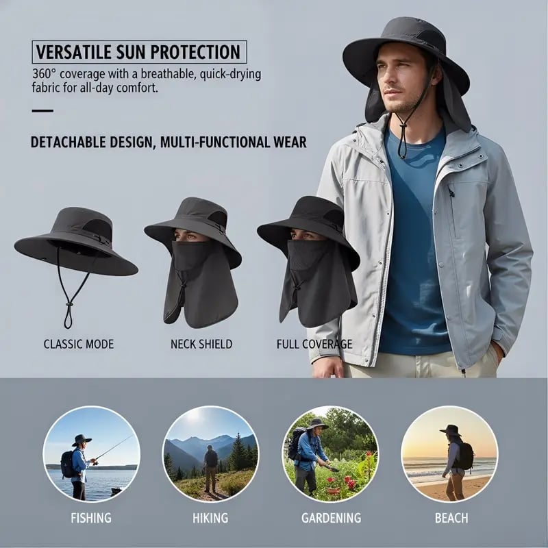 🌞 Spring/Summer Fisherman Hat 🏕️ Detachable Sun Protection