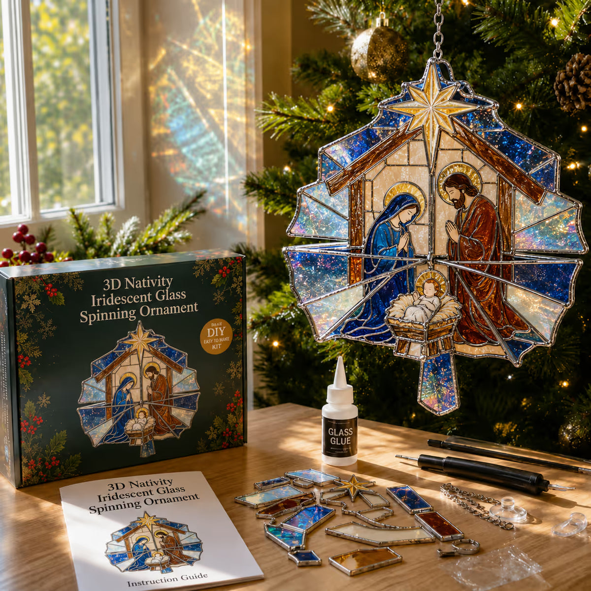 ⭐ The Ultimate Holiday DIY Gift:  3D Iridescent Glass-Style Christmas Suncatcher Ornament Kit 🎄❄️
