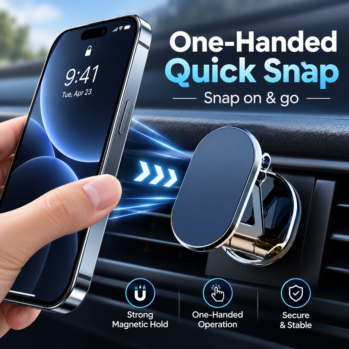 🔄Foldable metal magnetic car phone holder - 360° rotating