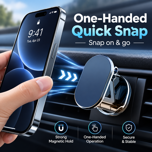 🔄Foldable metal magnetic car phone holder - 360° rotating