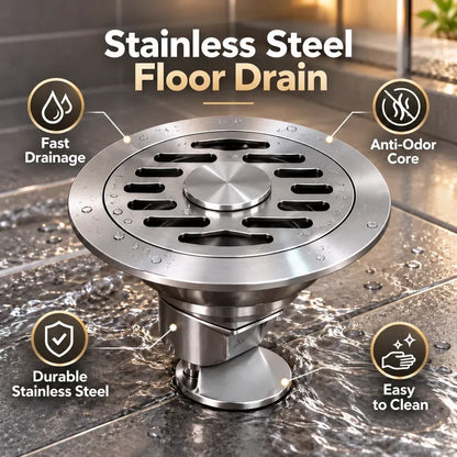 🚿 Stainless Steel Floor Drain with Odor-Blocking Core & Fast Drainage