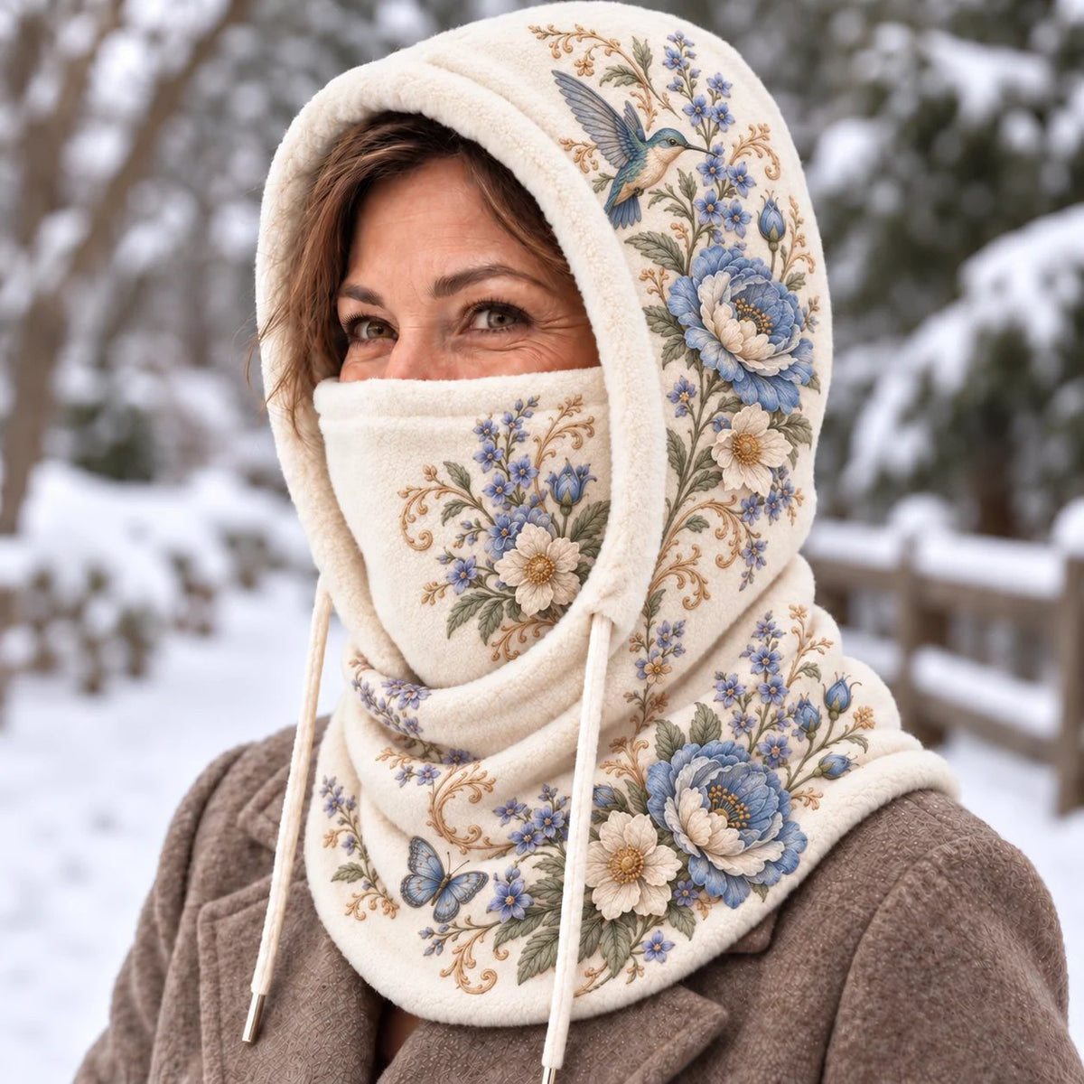 ❄️ Women's 3-in-1 Floral Fleece Winter Hood – Face Cover & Neck Warmer