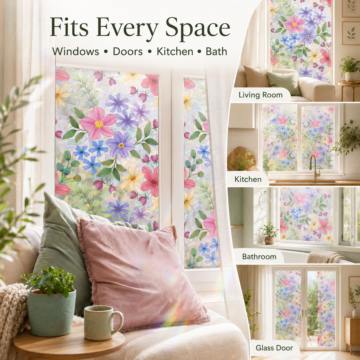🌸 Colorful Floral Rainbow Prism Window Cling
