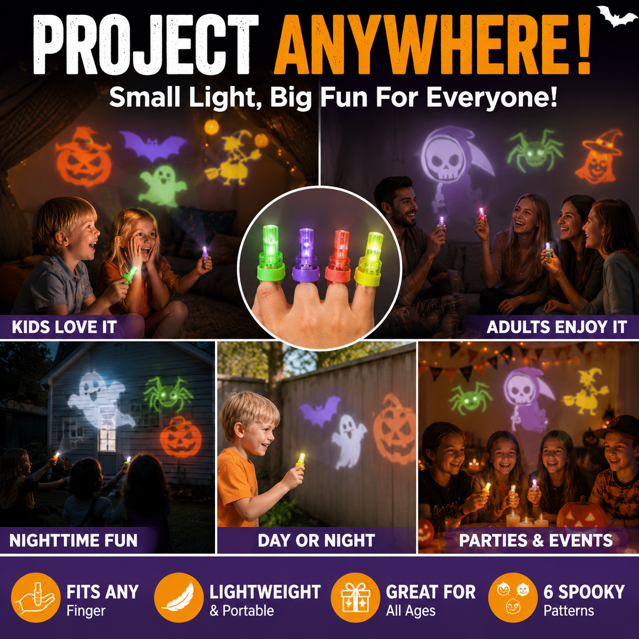 🎃 Spooky Pattern Finger Projector Lights – 36-Pack
