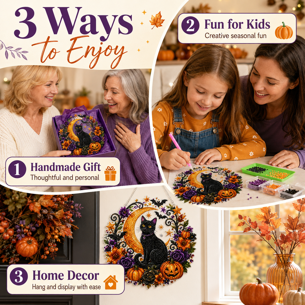 🎃 DIY Halloween Moon & Black Cat Diamond Art Kit