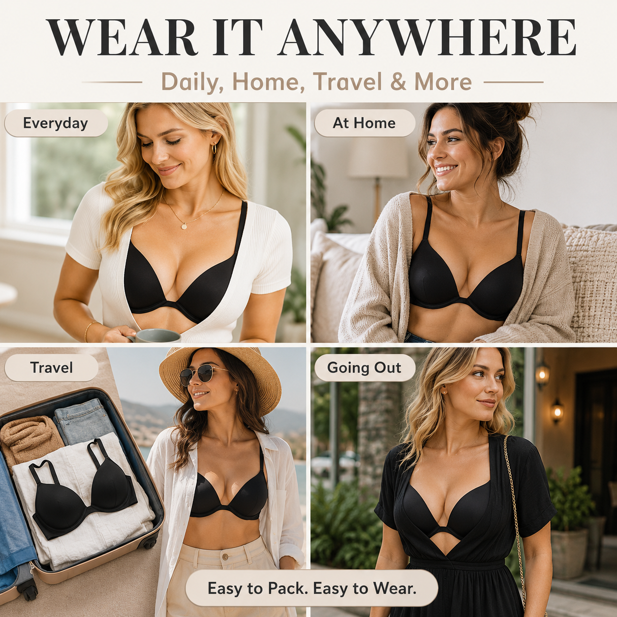 ✨ Deep V Convertible Push-Up Bra 💖