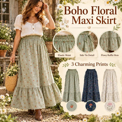 🌸 Boho Floral Maxi Skirt (One Size) – A Little Romance in Every Step