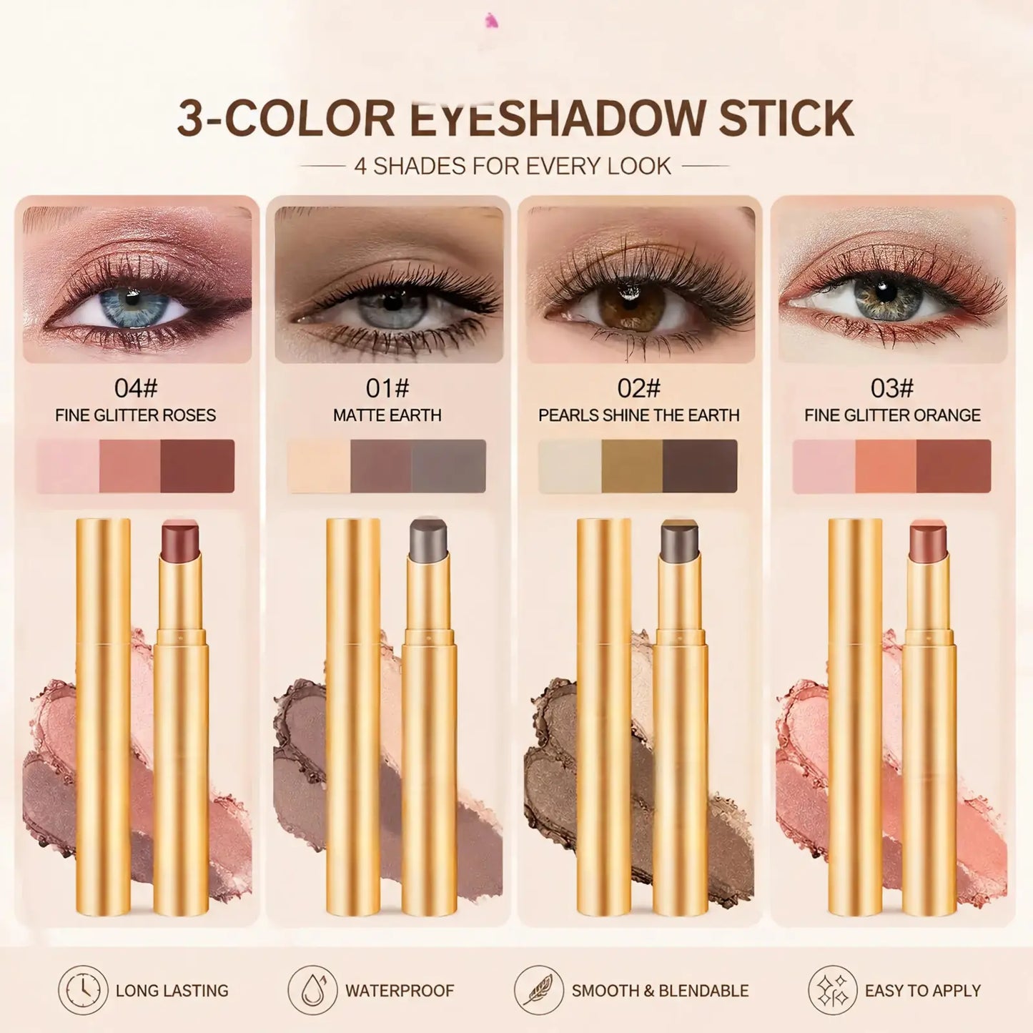 ✨ Tri-Color Gradient Eyeshadow Stick