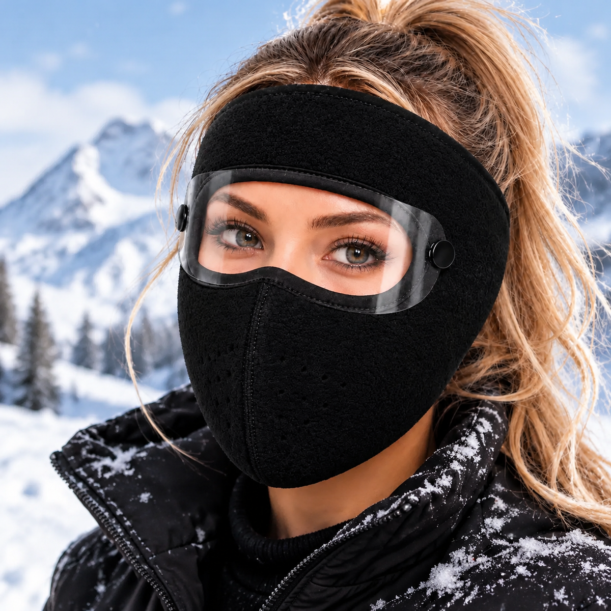 Winter Thermal Fleece Face Mask 2 Pack – Windproof Full Face Cover with Detachable Goggles