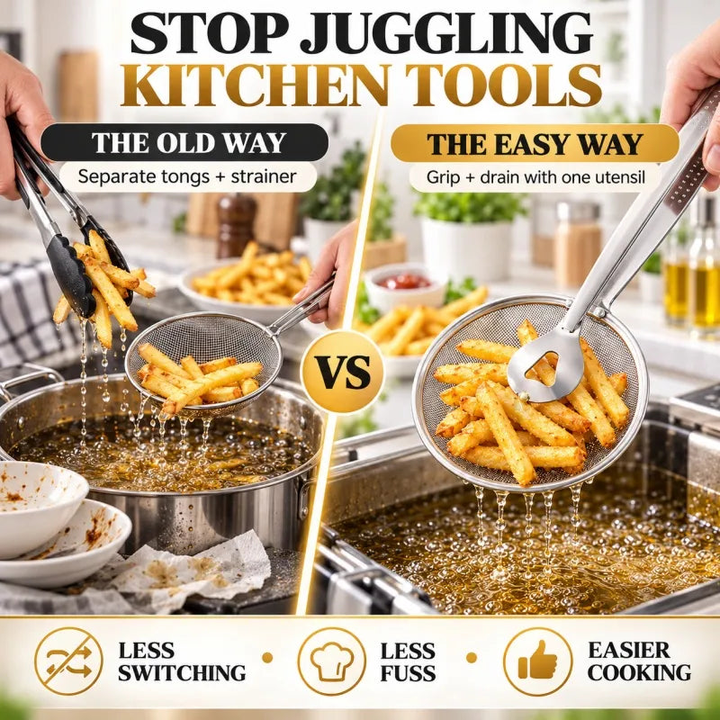 🔥2-in-1 Oil-Frying Filter Clip- Stainless Steel Frying & Draining Tool