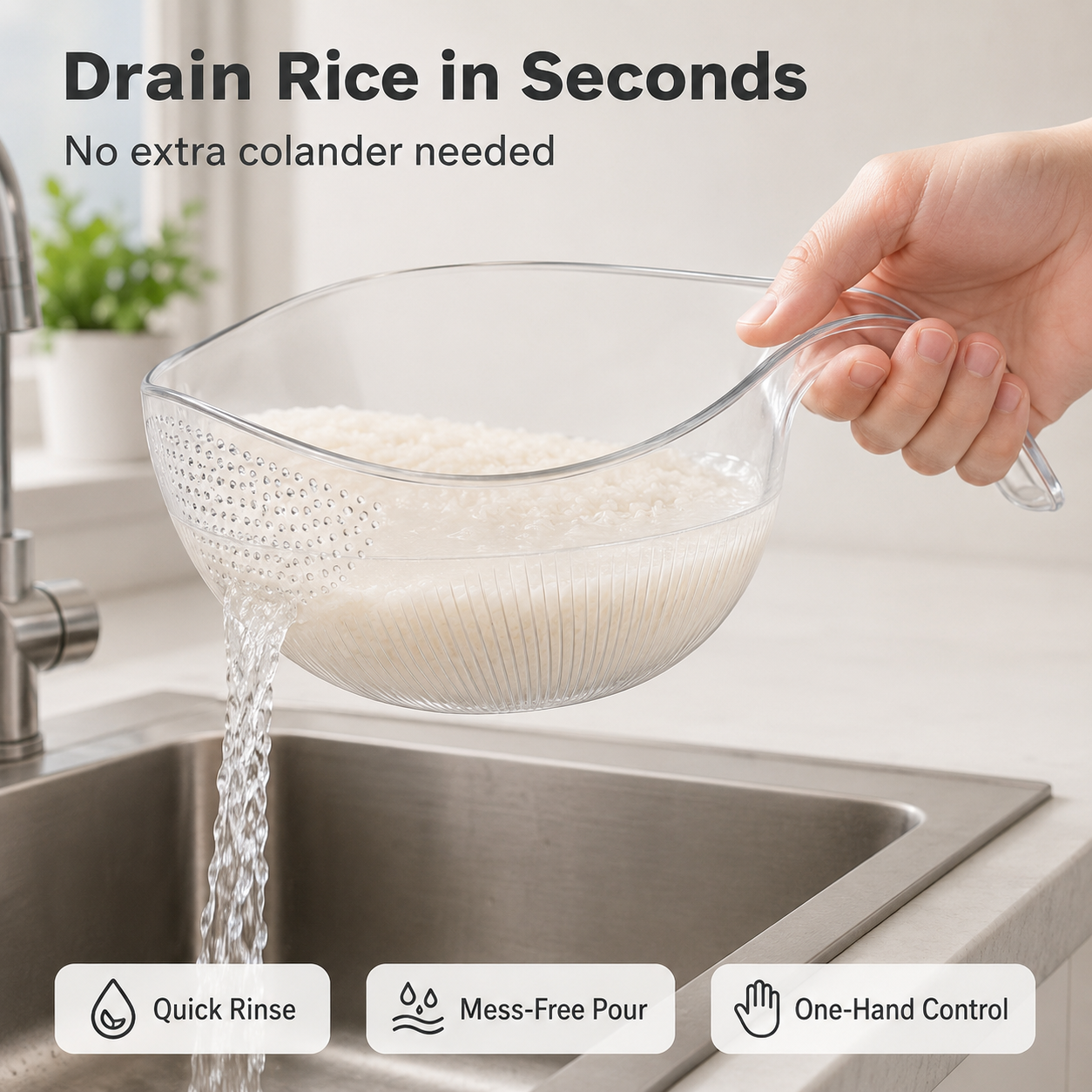 🔥 CLEARANCE SALE: Multipurpose Rice Strainer Bowl – Rinse, Drain & Prep in One