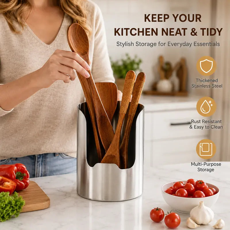 🔥Last Day 50% OFF - 🍴Thickened Stainless Steel Utensil Organizer, Rust Resistant Easy to Clean