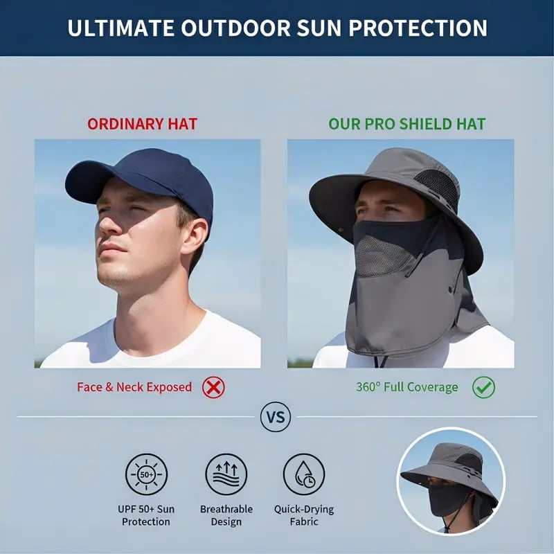 🌞 Spring/Summer Fisherman Hat 🏕️ Detachable Sun Protection