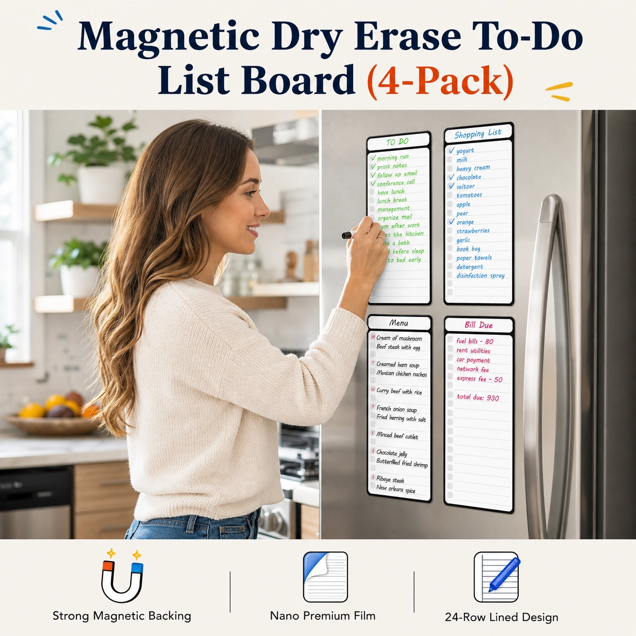 Magnetic Dry Erase To-Do List Board (4-Pack)