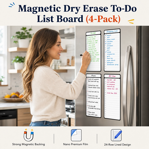 Magnetic Dry Erase To-Do List Board (4-Pack)