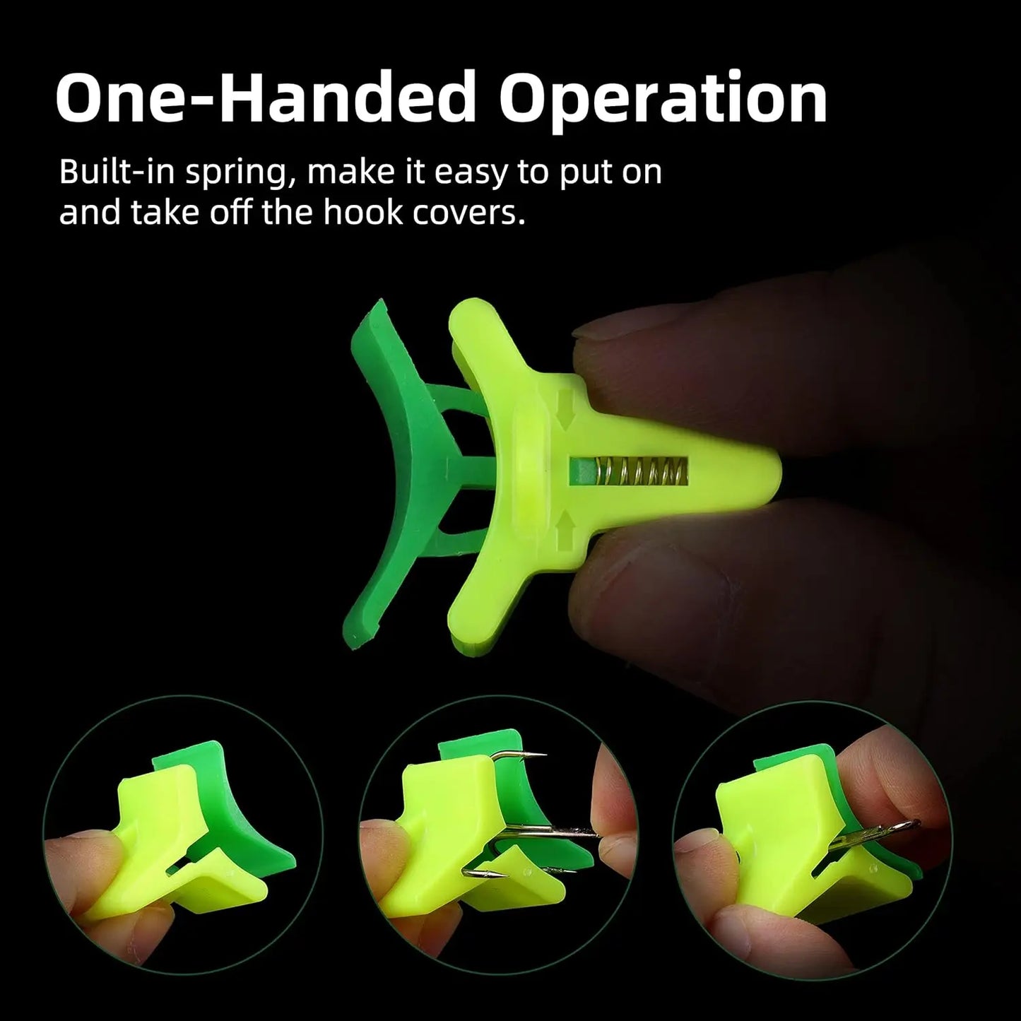 One handed spring operation of treble hook cover