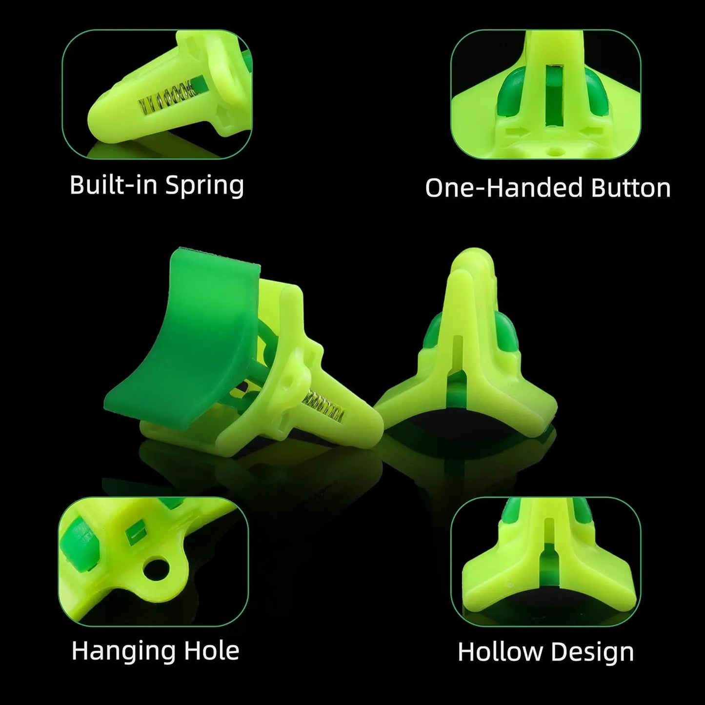Built in spring button hanging hole and hollow design