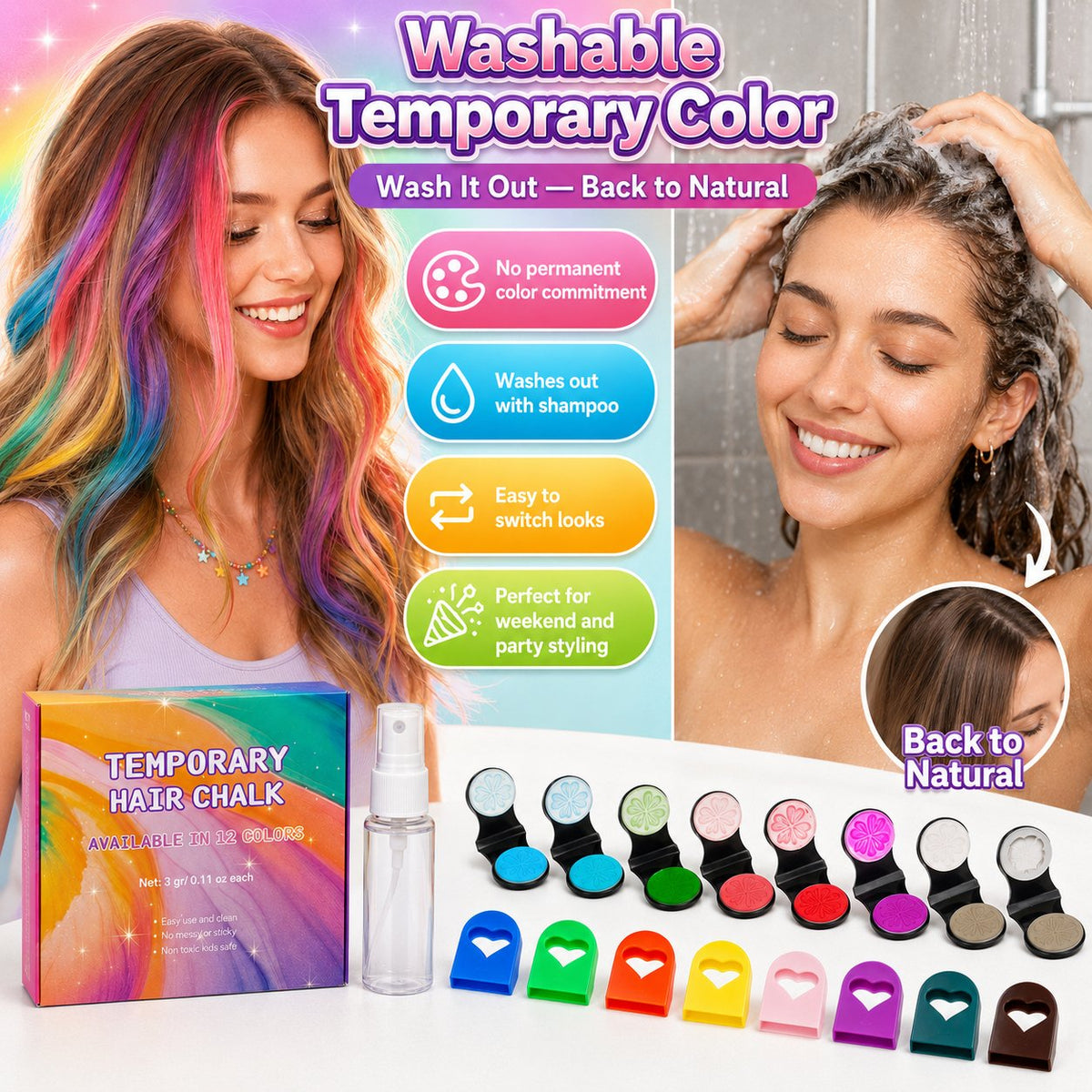 Washable temporary hair chalk color