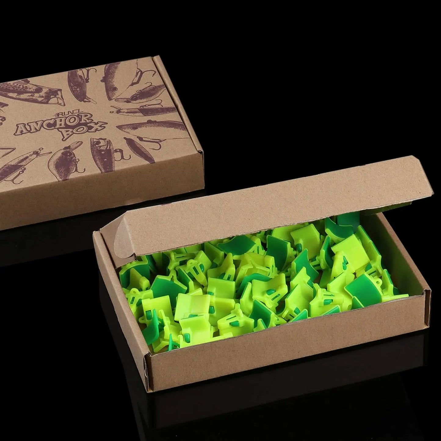 Box of multiple treble hook protector covers