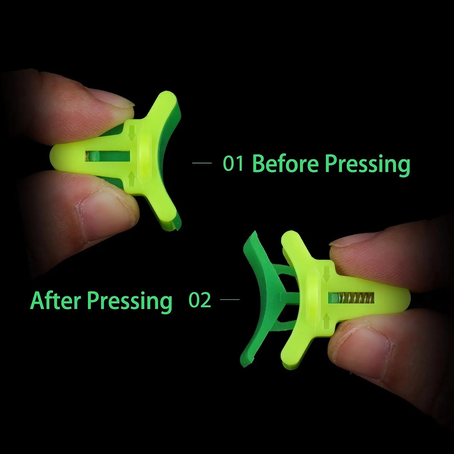 Before and after pressing treble hook protector