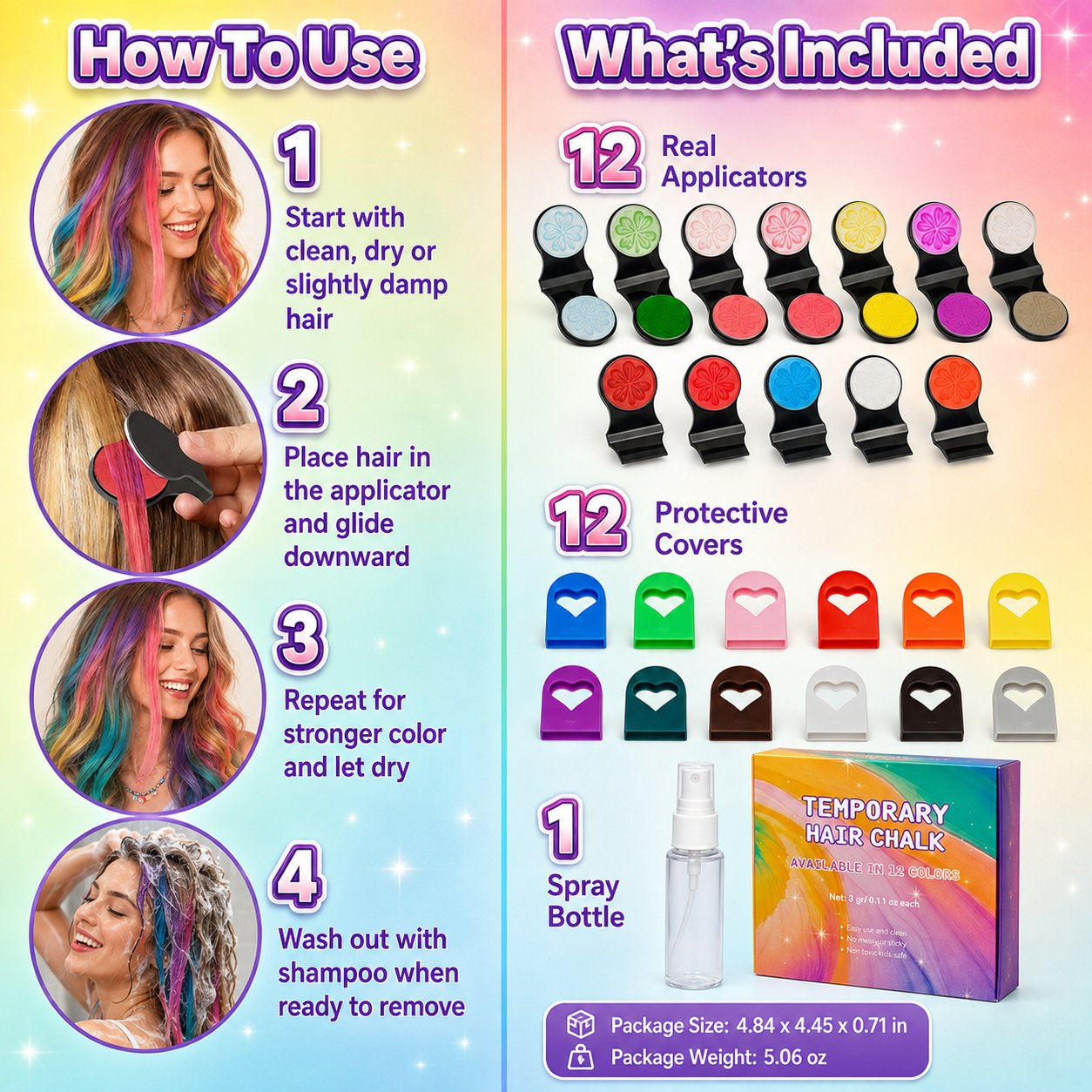 🌈 12-Color Temporary Hair Chalk Set – Bright Highlights in Minutes ✨