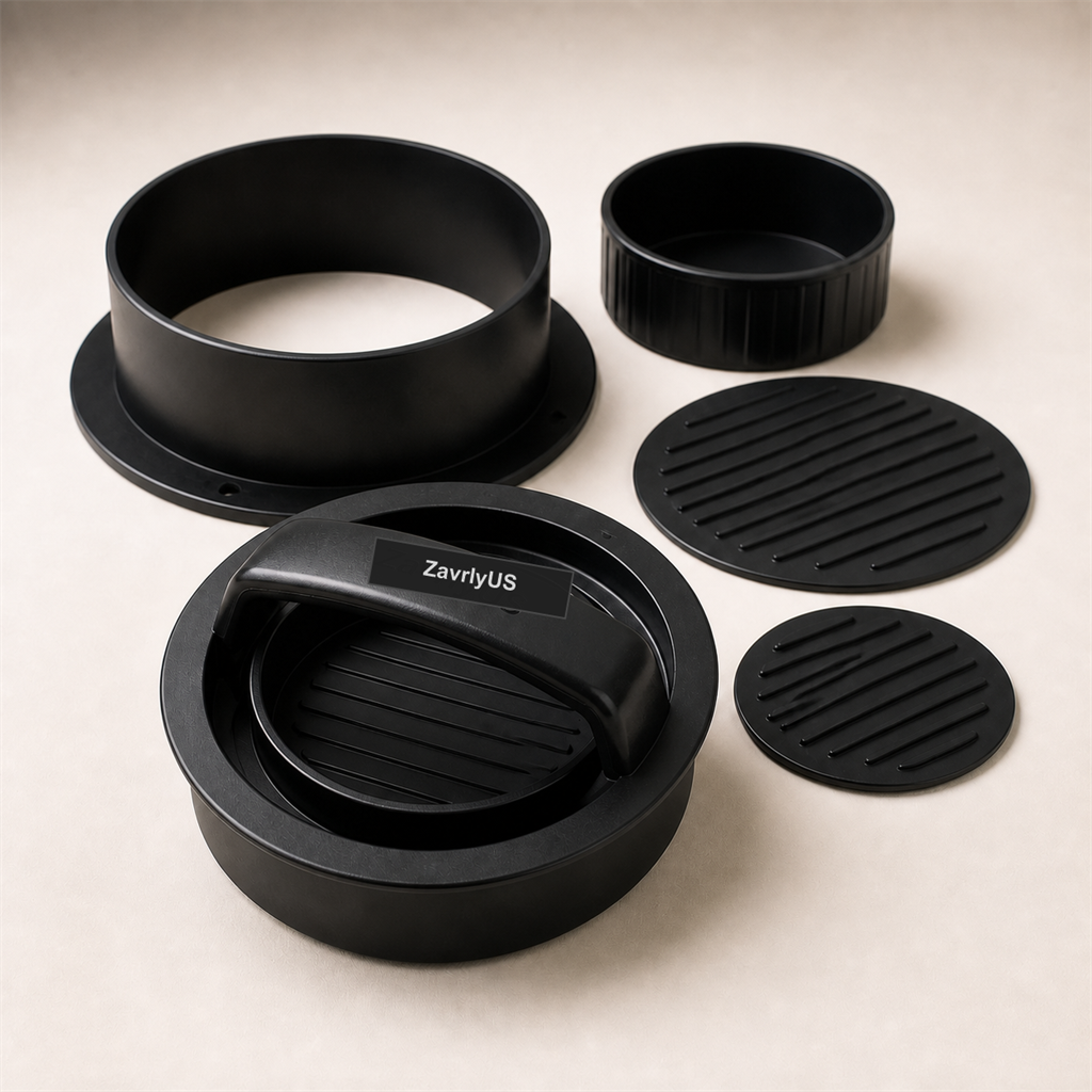 ZavrlyUS modular black burger patty press set with separate components