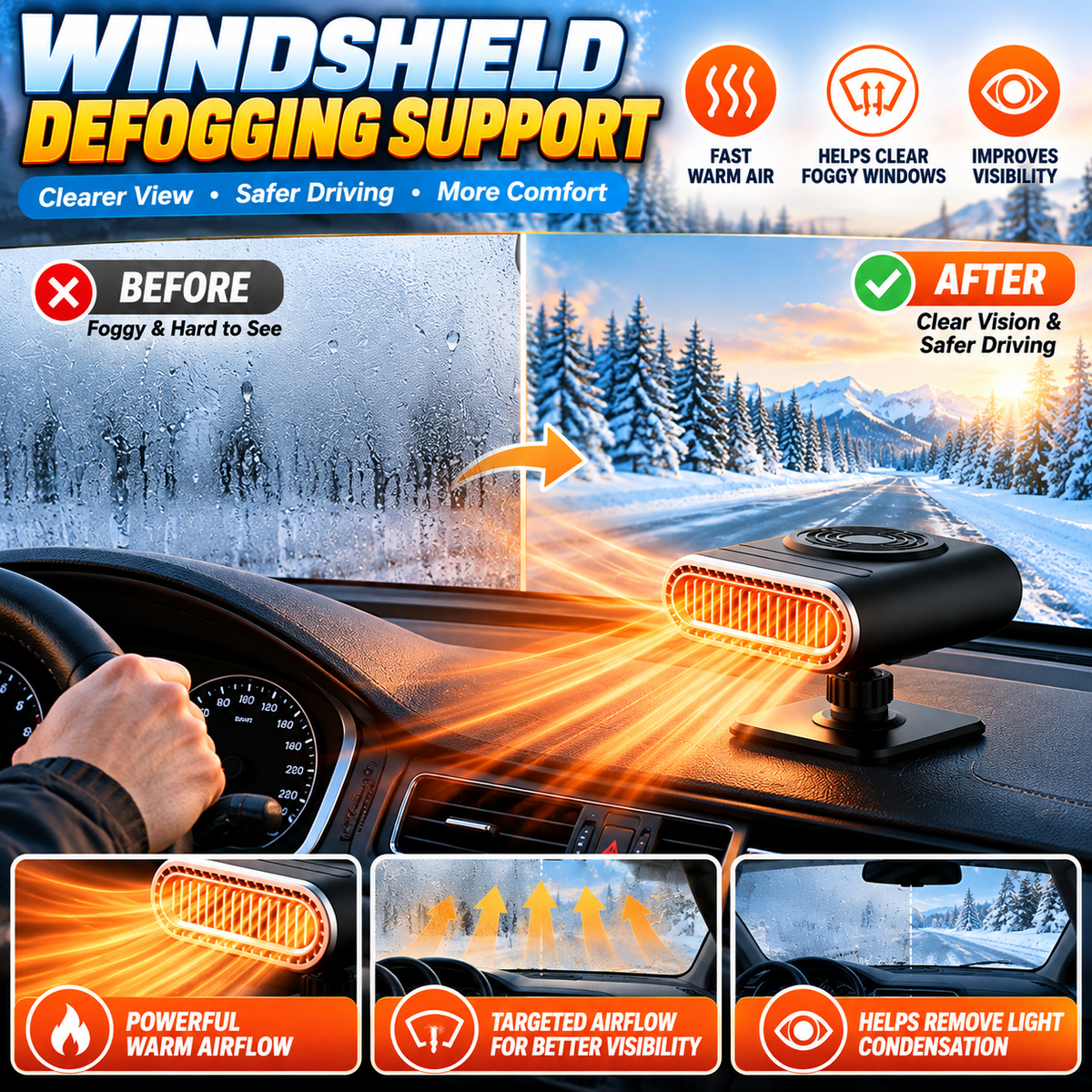 🚗 12V Portable Car Heater & Windshield Defogger – Convenient Warm Air for Chilly Drives ❄️
