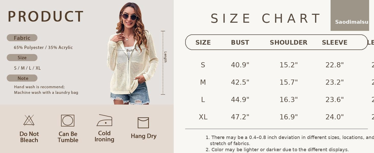 Lightweight Crochet Zip-Up Hooded Cardigan & Swim Cover-Up 🌊