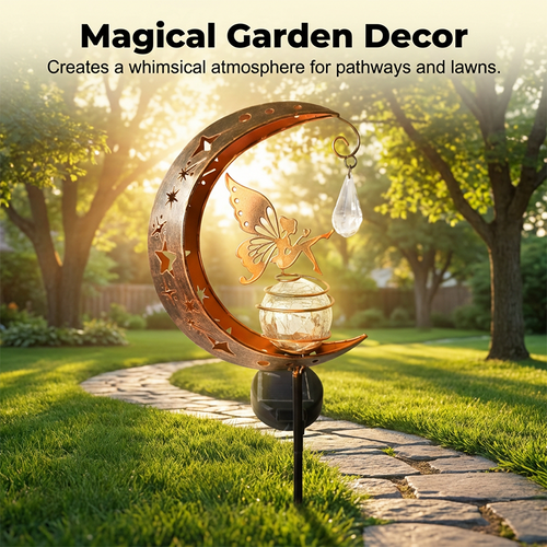 Whimsical Moon & Fairy Solar Garden Stake Light