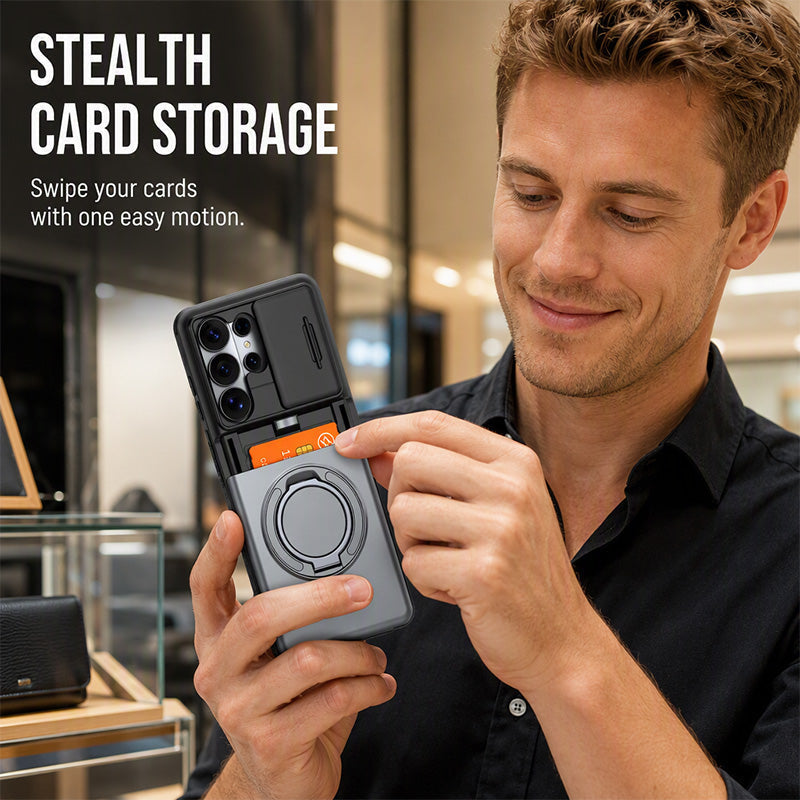 🔥 2-in-1 Multifunctional Shockproof Phone Case with Hidden Card Holder 💳 & Ring Stand! 🌟