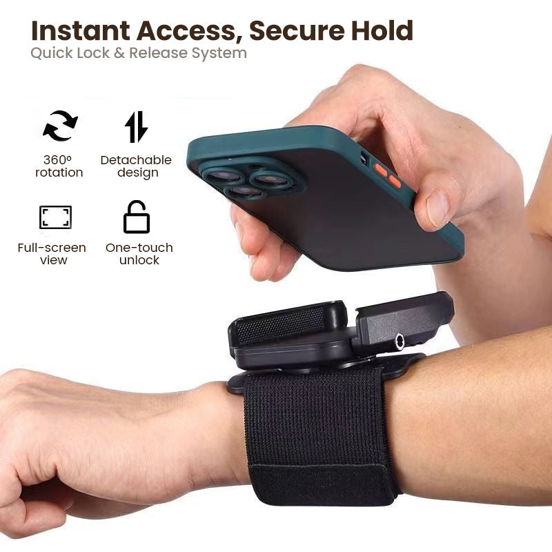 Quick lock and detachable wrist phone holder