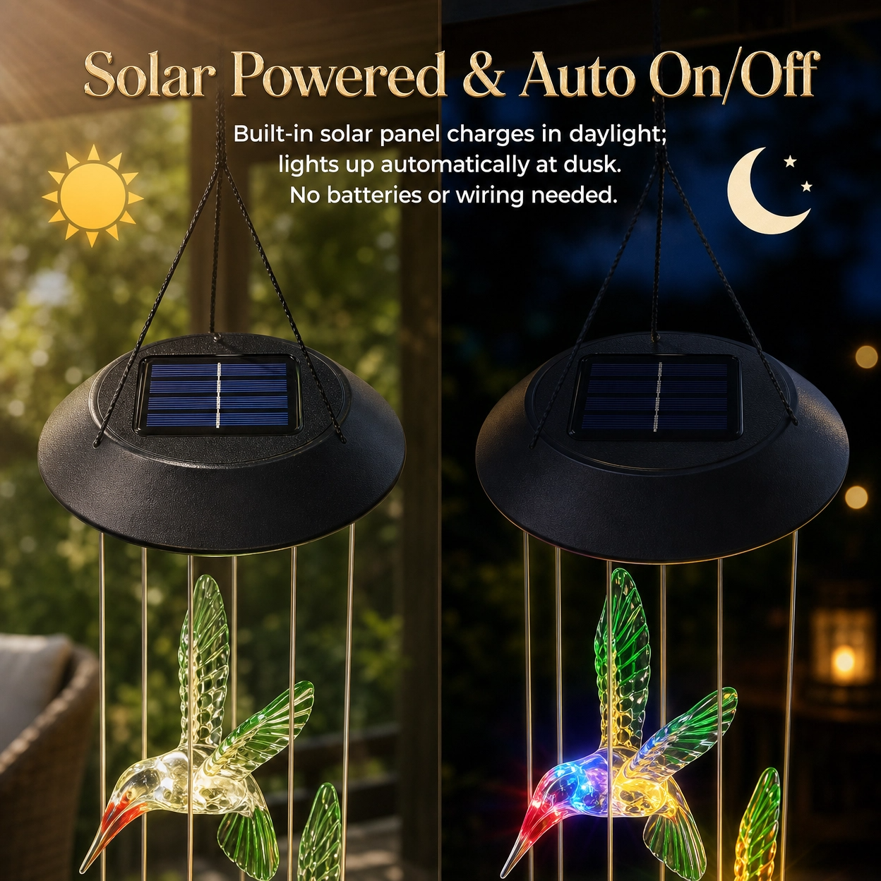 Solar-Powered Color-Changing Wind Chime Light