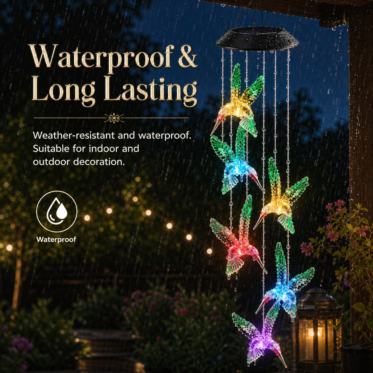 Solar-Powered Color-Changing Wind Chime Light
