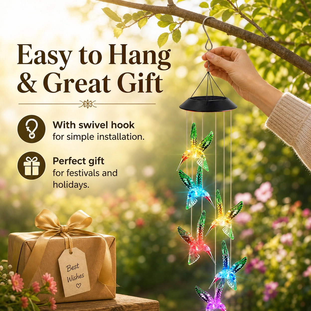 Solar-Powered Color-Changing Wind Chime Light