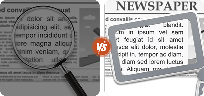 Standard magnifier compared with our distortion-free magnifier